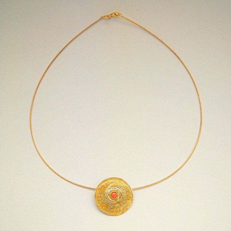 Unique Pendant Necklace, Tribal Pendant Necklace, Boho Necklace, Silver Gold Necklace, Coral Necklace, Bohemian Necklace, Sterling Silver image 4