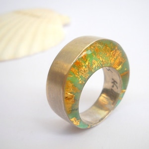 Silver Statement Ring, Boho Ring, Modern Ring, Unique Ring, Resin Ring, Silver Gold Ring, Reversible Ring, Green Ring, Statement Jewelry