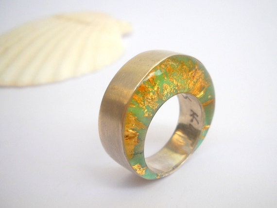 Silver Statement Ring, Boho Ring, Modern Ring, Unique Ring, Resin Ring, Silver Gold Ring, Reversible Ring, Green Ring, Statement Ring