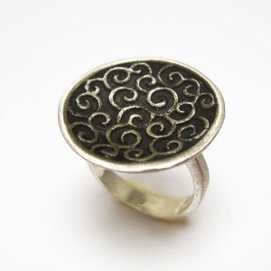 Statement Ring, Boho Ring, Bohemian Ring, Black Silver Ring, Ring for Women, Oxidized Silver Ring, Concave Ring, Oxidized Ring, Spirals Ring