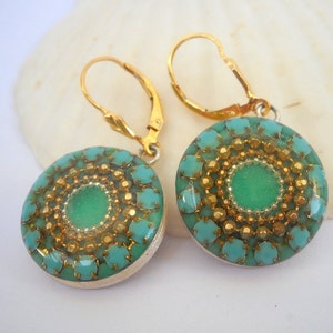 Boho Earrings, Resin Earrings, Unique Gold Earrings, Unique Dangle Earrings, Turquoise Earrings, Short Dangle Earrings, Sterling Silver