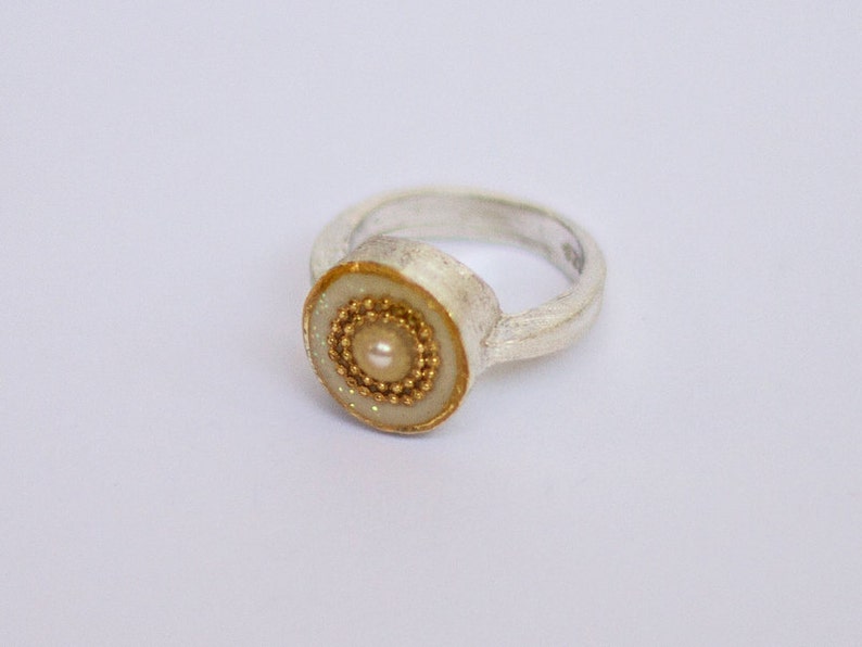White Ring Gold Silver Ring Unique Ring Small Silver Ring Modern Ring Resin Ring Unique Pearl Ring Boho Alternative Engagement Ring