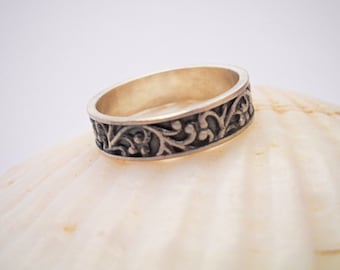 Oxidized Black Silver ring with filigree fill, Sterling silver ring, Unisex ring, Thin band ring,Gift for him,Gift for her