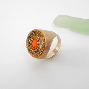 Unique Ring, Boho Ring, Statement Ring, Grey Resin Ring, Orange Coral Ring, Gold Silver Ring, Ring for Women, Bohemian Ring, Sterling Silver