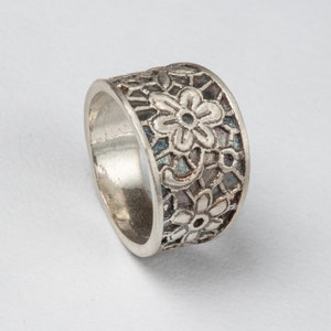 Statment Silver Ring, Boho Ring, Hippie Ring, Chunky Ring, Flower Ring, Wide Sterling Silver Band, Big Ring For Woman, Flower Ring, Bohemian
