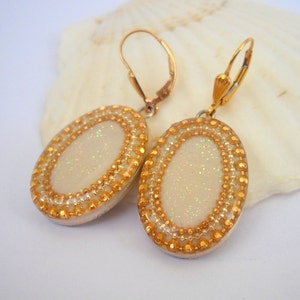 14k Gold Plated Sterling Silver Bridal Dangle Earrings, Oval Boho Style Jewelry, Wedding Gift, Jewelry for Women