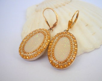 Earrings for Women, Gold Dangle Earrings, Boho Wedding Jewelry, Boho Bridal Earrings, White Wedding Earrings, Gold Silver Earrings, Bohemian
