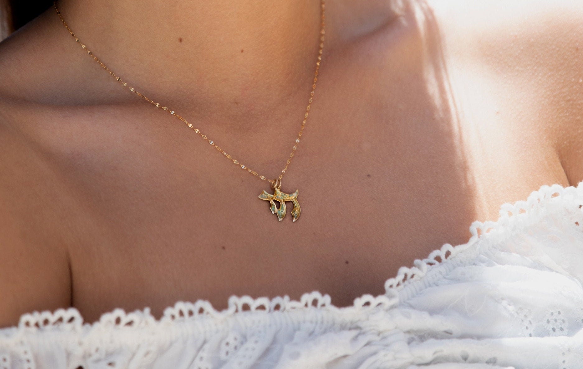 Chai Necklace, Hebrew Necklace, Jewish Necklace, Jewish Jewelry, Chai Pendant, Judaica Jewelry, Jewish Gifts, Gold Jewish Charm Necklace