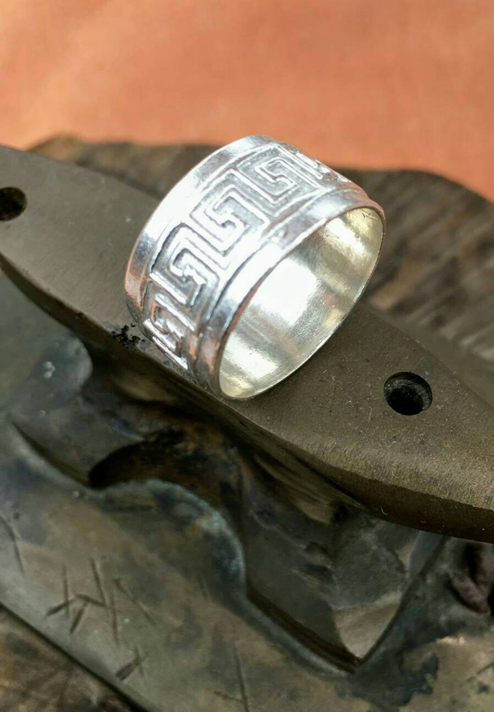 Band Sterling Silver Ring, Square Pattern Ring, Ring for Men, Ring for ...