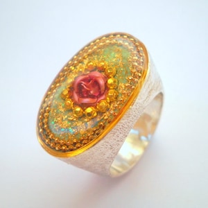 Oval Rose ring, Sterling silver ring, Mint green ring,Red rose ring,Vintage oval ring