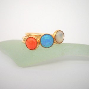Ring Set, Boho Ringen, Sierlijke ringen, Opal Ring, Coral Ring, Set van gouden ringen, goud gevulde ringen, stapelen ringen, witte opaal , Gemstone Rings