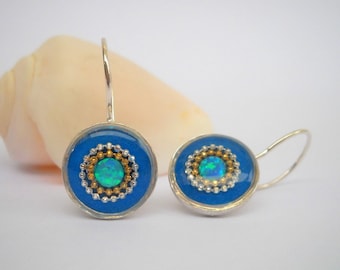 Örhängen för kvinnor, Blå örhängen, Unika örhängen, Boho örhängen, Unika silverörhängen, Opalörhängen, Silverhängande örhängen, Opalsmycken