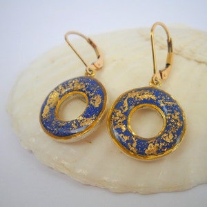 Gold Dangle Earrings, Blue Earrings, Dangle Hoop Earrings, Blue Gold Earrings, Blue Hoop Earrings, Silver Gold Earrings, Boho Earrings image 2