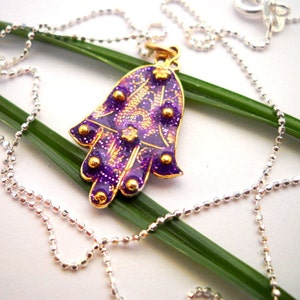 Gold Hamsa necklace, silver Hamsa necklace, Purple Hamsa, Hamsa hand necklace,Sterling silver necklace