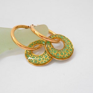 Hoop Earrings with Charms, Double Hoop Earrings, Turquoise Hoops, Summer Earrings Gold and Turquoise