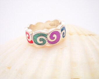 Boho Ring, Rainbow ring, Colorful Ring, Wave Ring, Gift for Sister, Hippie Ring, Spiral Ring, Sterling Silver Ring, Silver Ring for Women