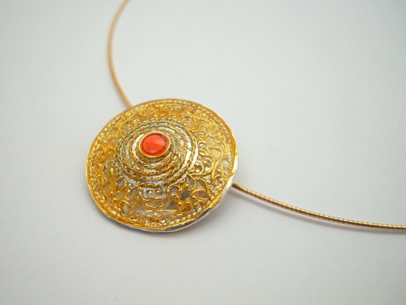 Unique Pendant Necklace, Tribal Pendant Necklace, Boho Necklace, Silver Gold Necklace, Coral Necklace, Bohemian Necklace, Sterling Silver image 1