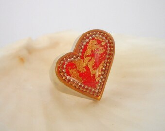 Heart Ring, Boho Ring, Statement Ring, Goldflex Ring, Gold Red Ring, Unique Ring, Red Heart Ring, Chunky Ring, Large Ring, Sterling Silver