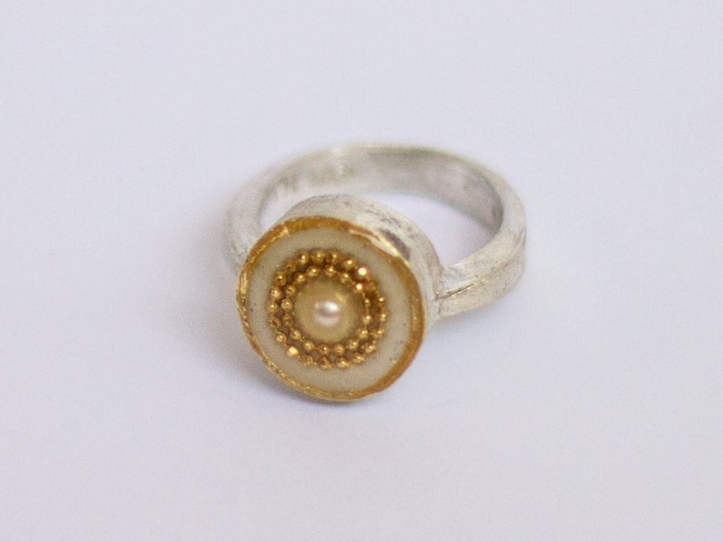 White Ring Gold Silver Ring Unique Ring Small Silver Ring Modern Ring Resin Ring Unique Pearl Ring Boho Alternative Engagement Ring