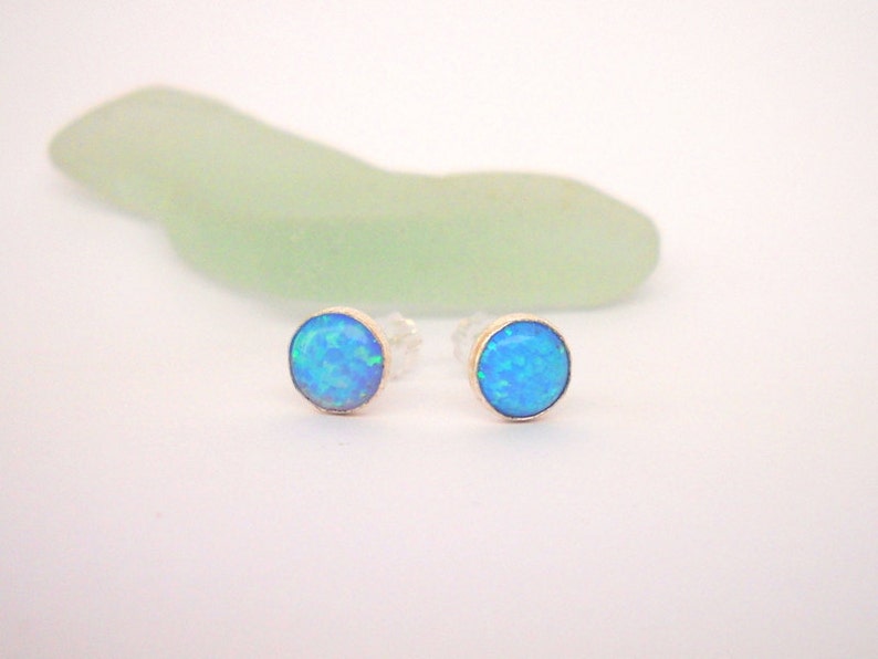 Sterling Silver Blue Opal Small Post Earrings main image 1