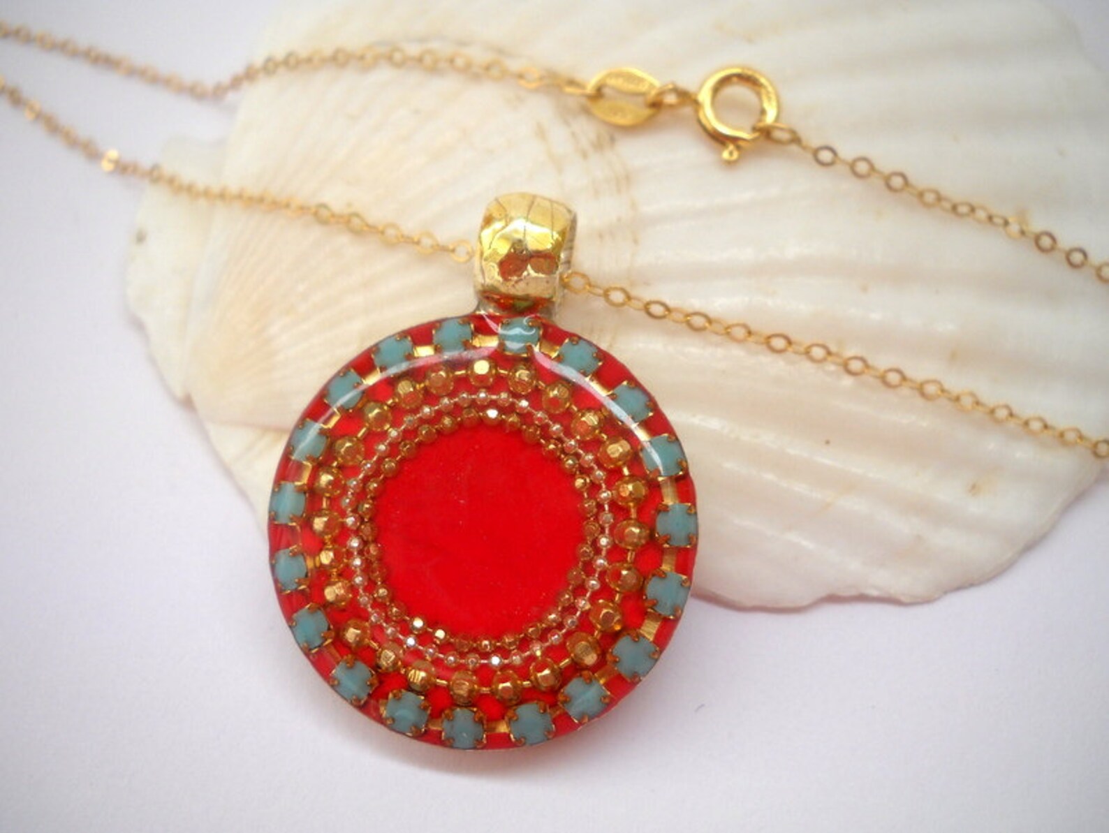 Unique Pendant Necklace Boho Necklace Red Necklace Enamel Etsy