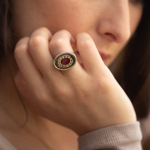 Silver Statement Ring, Ruby Ring, Big Ring, Bohemian Ring, Chunky Ring, Gray Ring, Statement Jewelry, Hammered Ring, Large Silver Ring