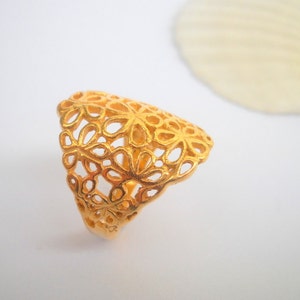 Gold filigree flowers ring, Gold plated Sterling Silver ring. Gold flowers ring, Silversmith jewelry, Gold wedding ring, golden lace ring image 3