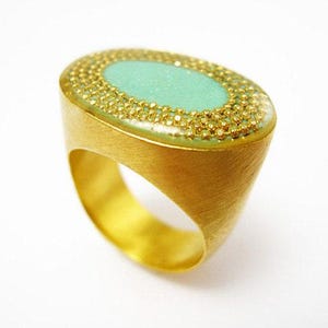 Unique Gold Ring, Boho Ring, Statement Ring, Large Ring, Enamel Ring, Chunky Ring, Wide Ring, Bohemian Ring, Gold Filled Ring, Green Ring