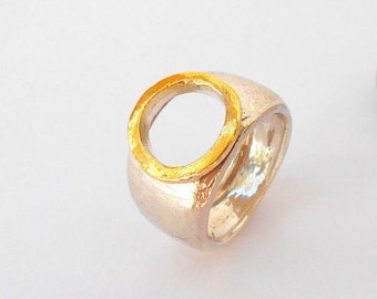 Statement Ring, Ring for Women, Statement Jewelry, Silver Gold Ring, Circle Ring, Wide Ring, Unique Silver Ring, Minimal Ring, Boho Ring