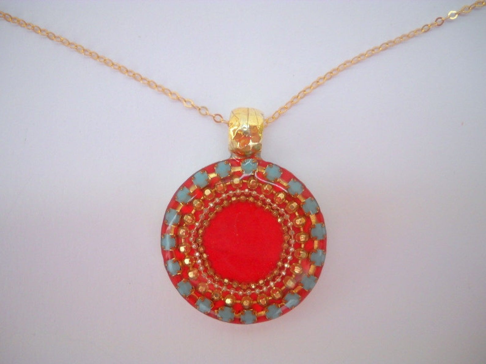 Unique Pendant Necklace Boho Necklace Red Necklace Enamel Etsy