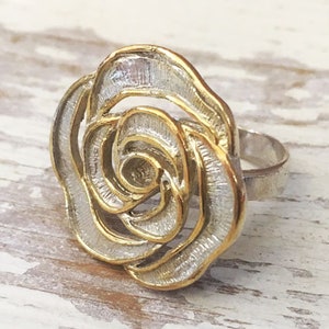Flower Ring, Rose Ring, Bohemian Ring, Large Silver Ring, Statement Ring, Silver Gold Ring, Boho Bride Jewelry, Chunky Silver Ring, Resin