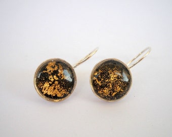 Gold Black Earrings, Boho Earrings, sterling silver Earrings, Unique Earrings, Modern Earrings, Black Earrings, Short Dangle Earrings,