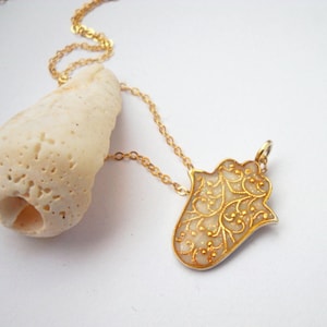 Gold hamsa necklace,Goldfield hand necklace,Fatima hand pedant,Hand made hamsa,Gift for her,Good luck necklace