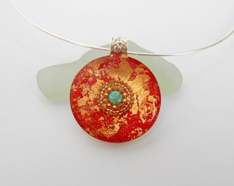 Red Pendant Necklace, Unique Necklace, Red Necklace, Boho Necklace, Unique Opal Necklace, Polymer Necklace, Silver Gold Necklace, Resin