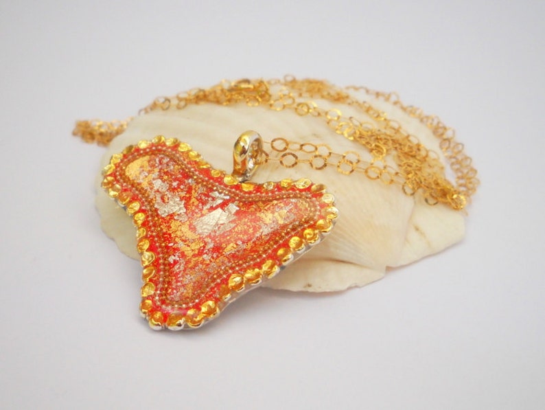 Sterling Silver Resin Necklace Boho Necklace Unique Gold Necklace Red Necklace Heart Necklace Unique Pendant Necklace Women