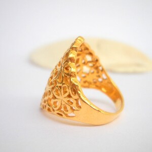 Gold filigree flowers ring, Gold plated Sterling Silver ring. Gold flowers ring, Silversmith jewelry, Gold wedding ring, golden lace ring image 4