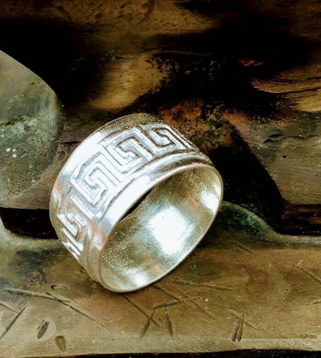 Band Sterling Silver Ring, Square Pattern Ring, Ring for Men, Ring for ...