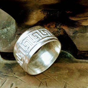 Band Sterling Silber Ring, Ring mit Quadratischem Muster, Ring für Männer, Ring für Frauen, unisex ring,griechischer Schlüsselring, griechischer Ehering, griechische Hochzeit