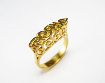 Gold Filigree Ring,  Gold Lace Ring, Boho Gold Ring, Vintage Style Ring, Cocktail Ring Gold Plated,Sterling silver plated gold ring