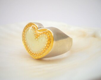 Handmade Jewelry, Silver ring, Statement Ring, Gold Heart Ring, Boho Ring, Chunky Ring, Gifts for her, Unique Heart Ring, Sterling Silver
