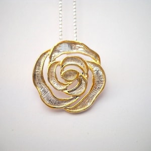 Rose pendant gold,Sterling silver flower pendant necklace,Gold plated silver rose necklace ,bridal gift flower pendant for women