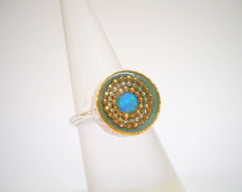 Boho Ring, Unique Ring, Enamel Ring, Modern Ring, Unique Opal Ring, Gold Silver Ring, Mint Ring, Ring for Women, Green Ring, Sterling Silver