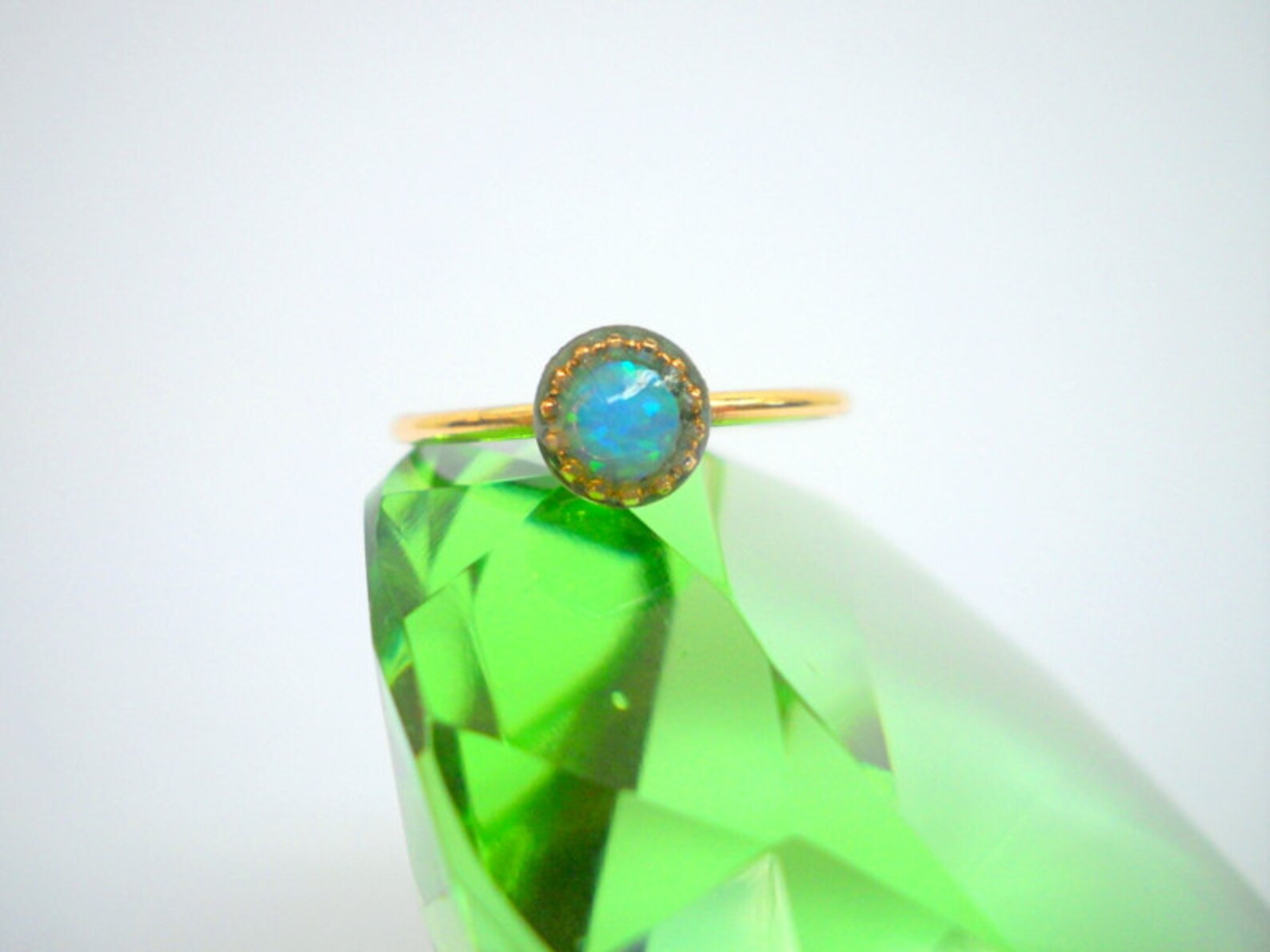 Opal Ring Golden Thin Band Gold Filled Ring With Turquoise Etsy