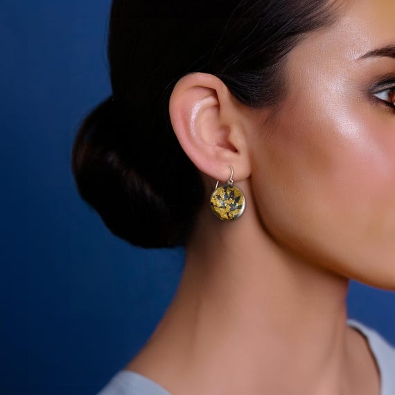 Unique Gold Earrings, Statement Earrings, Boho Earrings, Threader Earrings,  Resin Earrings, Black Gold Earrings, Gold Foil Earrings, Silver