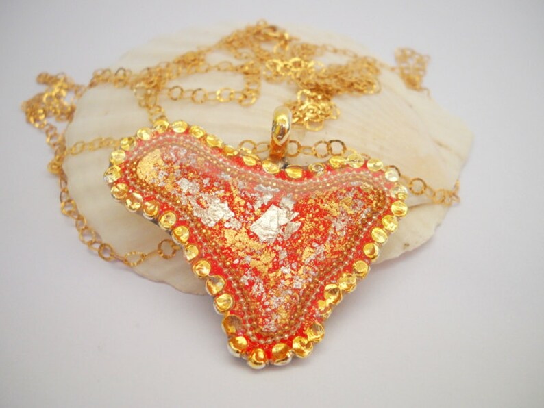 Sterling Silver Resin Necklace Boho Necklace Unique Gold Necklace Red Necklace Heart Necklace Unique Pendant Necklace Women