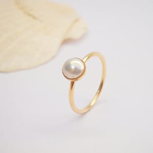 Gold Pearl Ring, Pearl Ring, Boho Ring, Dainty Ring, Unique Ring, Ring for Women, Gold Filled Ring, Thin Band Ring, Pearl Engagement Ring