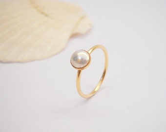 Gold Pearl Ring, Pearl Ring, Boho Ring, Dainty Ring, Unique Ring, Ring for Women, Gold Filled Ring, Thin Band Ring, Pearl Engagement Ring