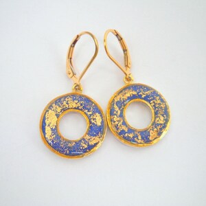 Gold Dangle Earrings, Blue Earrings, Dangle Hoop Earrings, Blue Gold Earrings, Blue Hoop Earrings, Silver Gold Earrings, Boho Earrings image 3