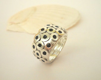 Black dots ring circles ring Sterling silver ring Black circles ring wide ring Unisex ring dotted ring Israeli jewelry by Hila Welner