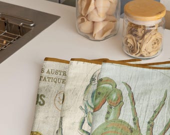 Vintage Zodiac Tea Towel: Organic Cotton Hemp Or Cotton Linen-Kitchen Decor